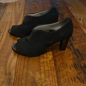 Life Stride • Black Suede Peep Toe Booties • Size 6 1/2